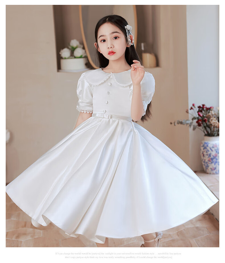 乖奇奇女童生日洋气公主裙花童白色礼服蓬蓬纱儿童主持人高端演出服