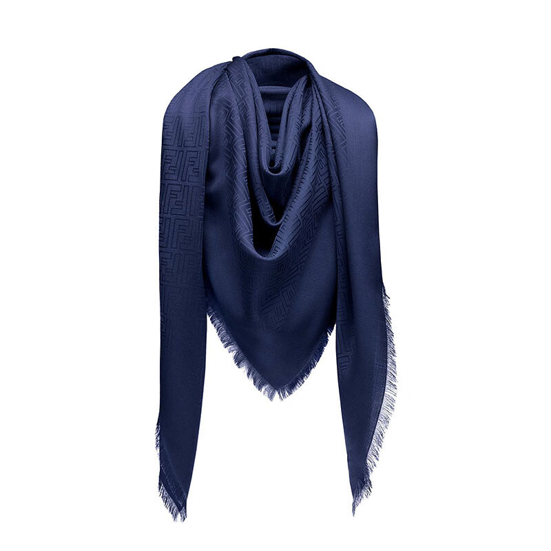 fendi芬迪女士披肩围巾丝绸羊毛混纺大方巾同色系ff 图案提花流苏边