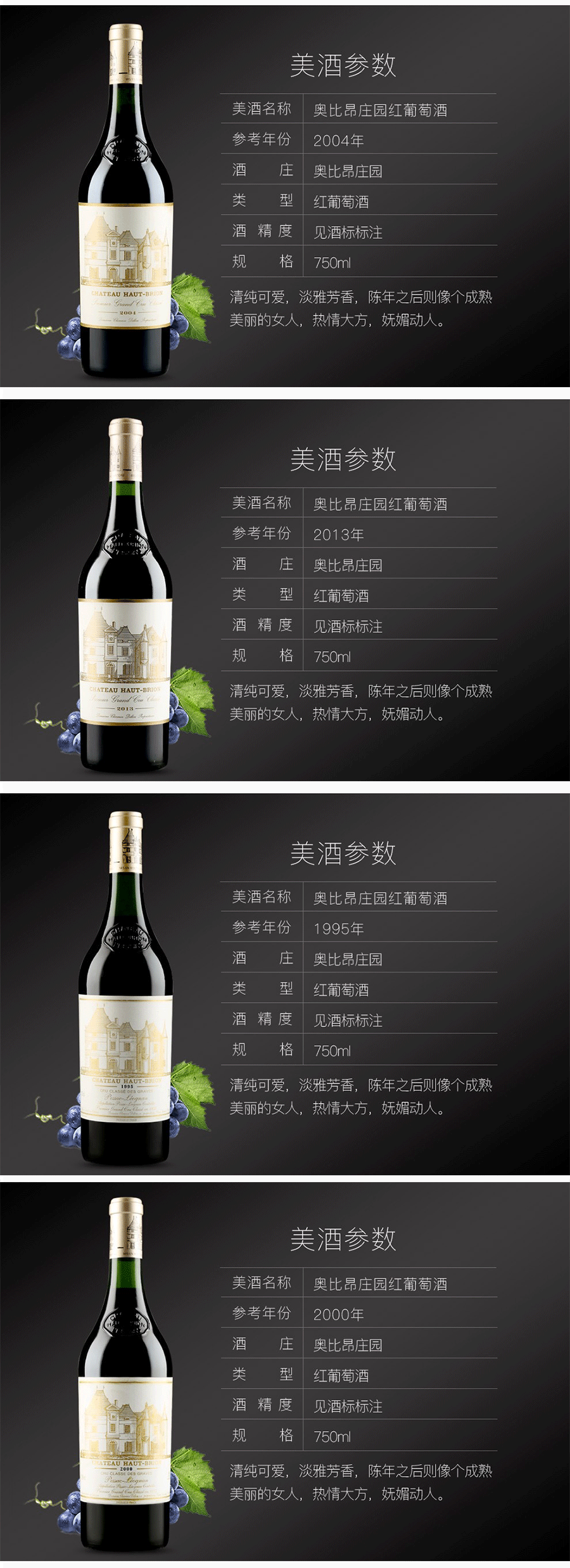 1855列级庄一级庄侯伯王biron红葡萄酒750ml奥比昂酒庄正牌法国原瓶