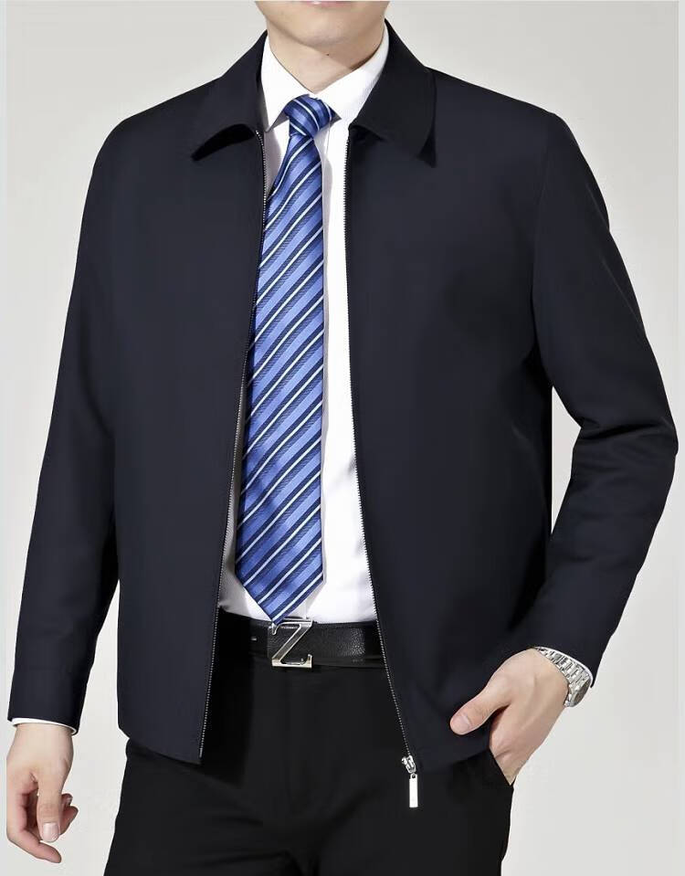 政商高档休闲夹克领导干部服装男中年春秋商务正装装羊毛中老年爸爸薄