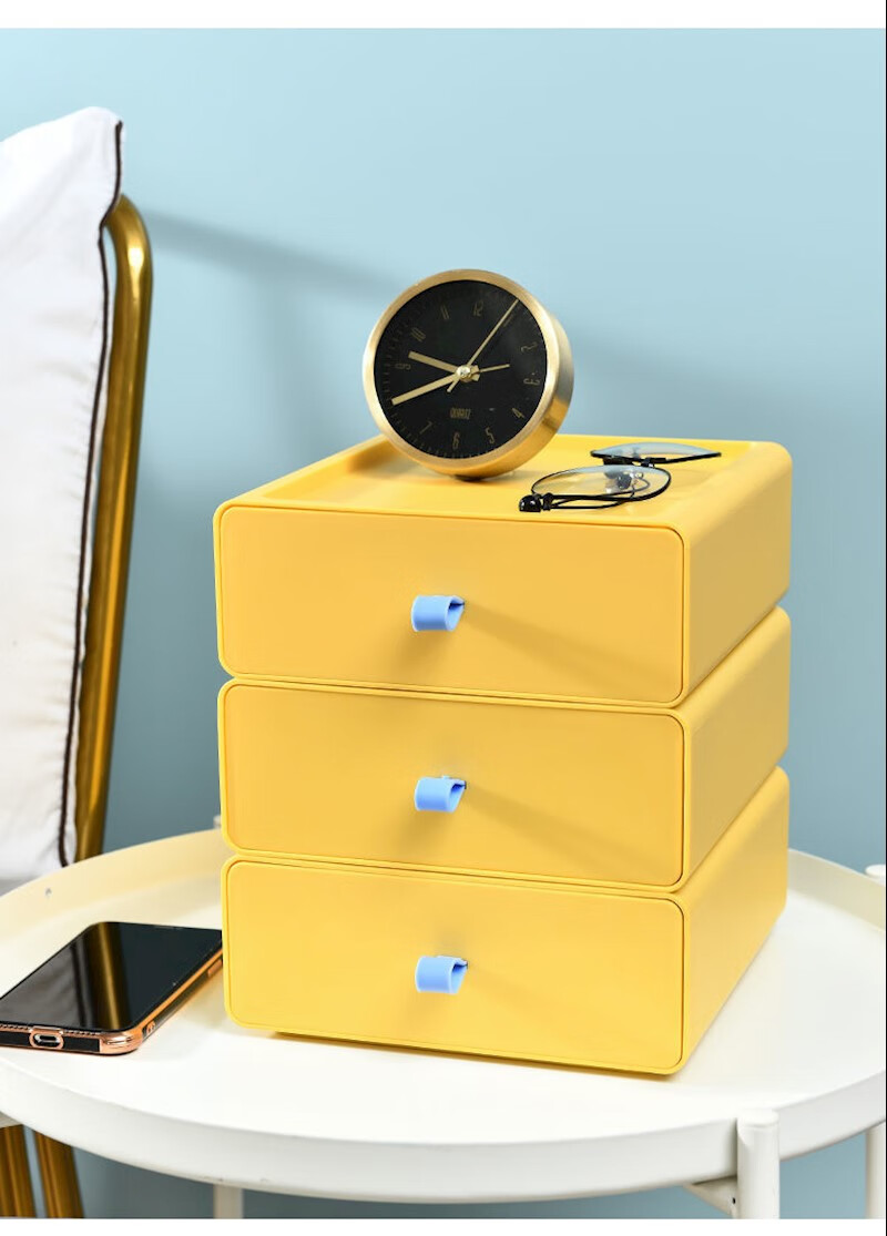 家英意可抽屉式桌面收纳盒储物盒子小箱办公室书桌上置物架整理柜宿舍