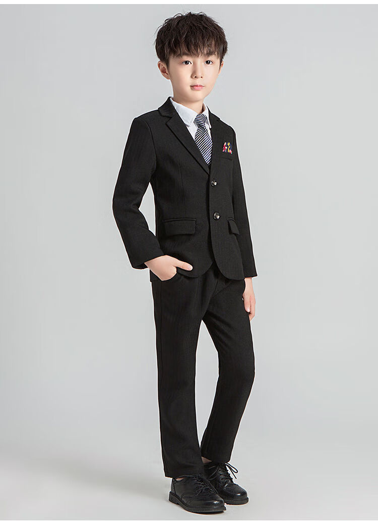 儿童西装男套装男童小西服婚礼花童礼服男小孩演讲帅气演出服松紧 黑