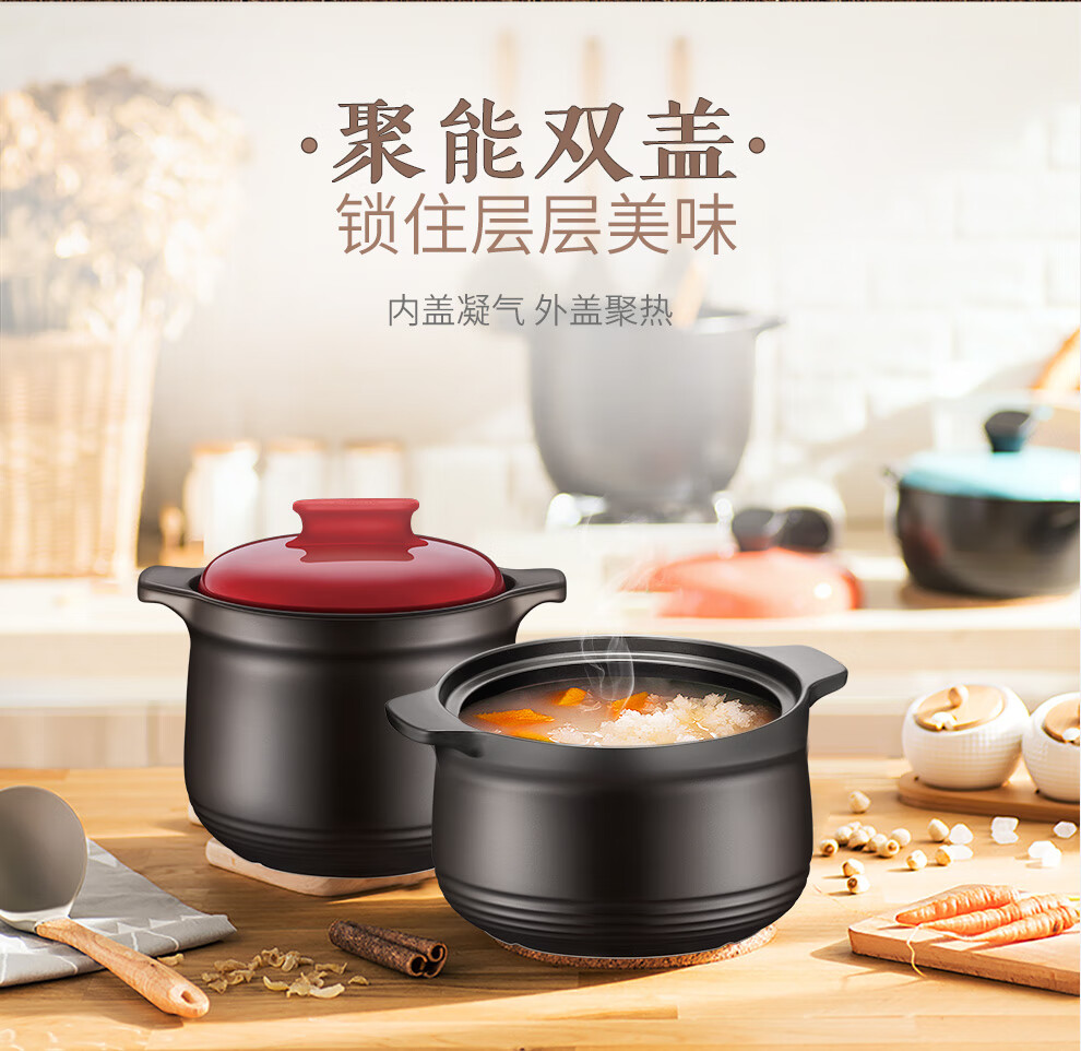 苏泊尔砂锅炖锅煲汤家用明火燃气陶瓷锅耐高温沙锅石锅大容量汤煲tb60