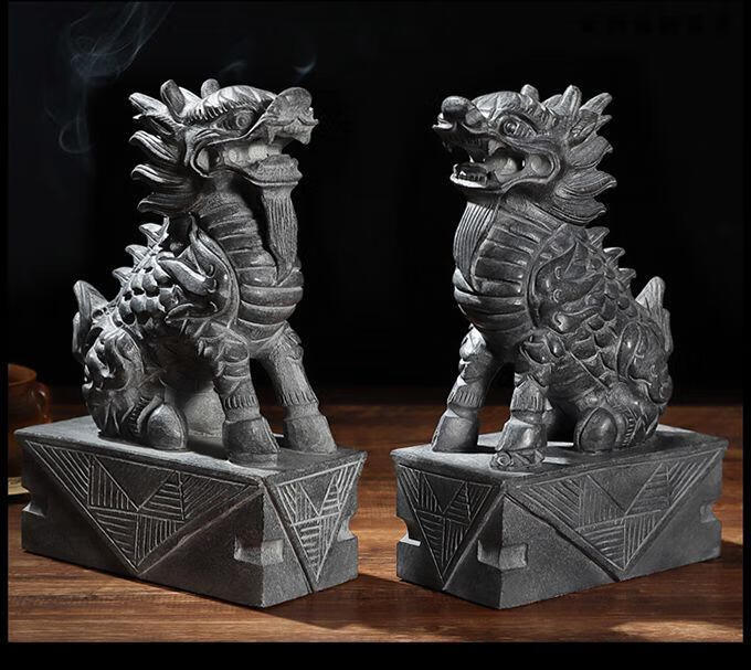 高端石头摆件石雕麒麟一对神兽庭院门口摆件祥瑞青石石头小石麒麟高24