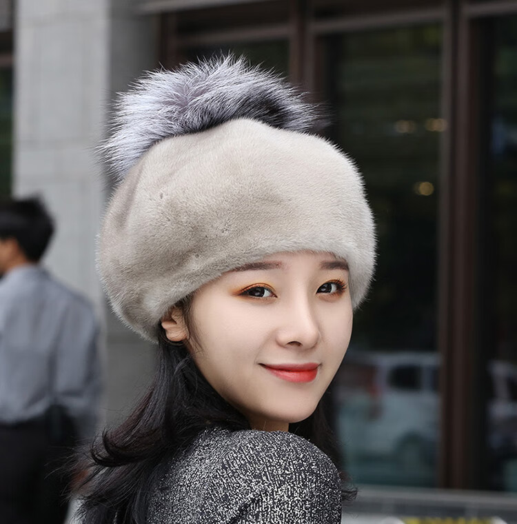水貂皮帽子整貂毛帽子女冬天皮草帽子秋冬季护耳保暖裘皮帽子新款黑色