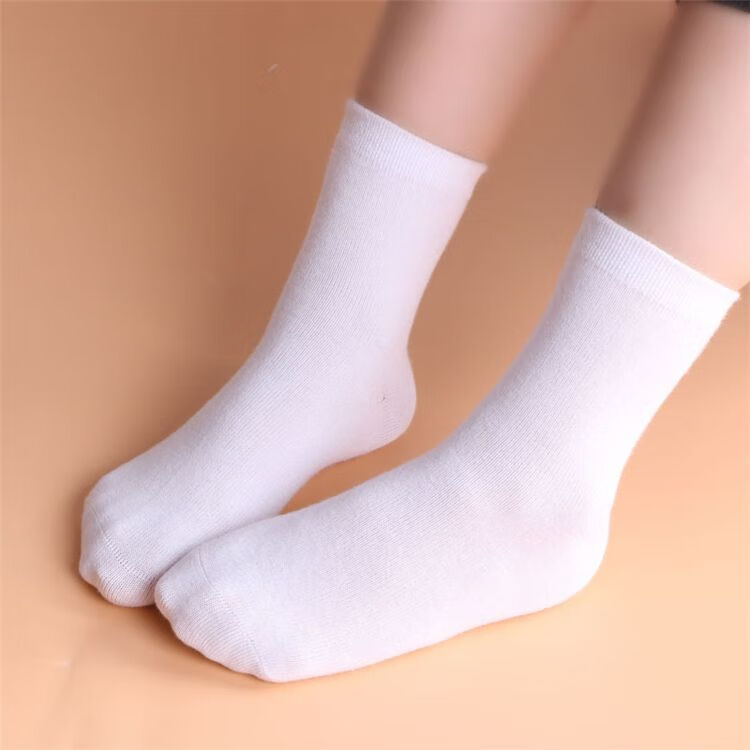 儿童白袜子男童春夏棉无骨短袜女童中筒袜黑色学生袜校服白棉袜 白色