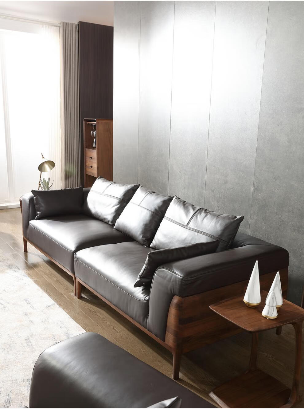 佳时尚黑胡桃木实木沙发组合北美黑胡桃木客厅沙发组合意式北欧原木