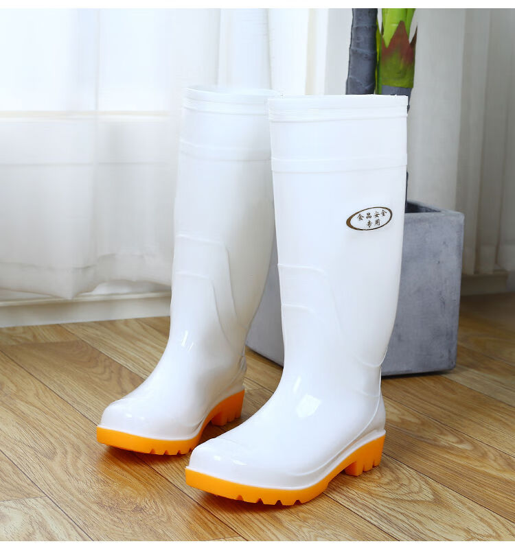 雨鞋女高筒白色雨鞋酸碱女雨靴防水耐磨劳保食品水鞋男厨房鞋定做白色