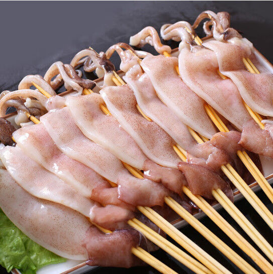 新鲜冷冻鱿鱼串整只鱿鱼板串铁板鱿鱼烧烤食材串鱿鱼串整条烤串鱿鱼板