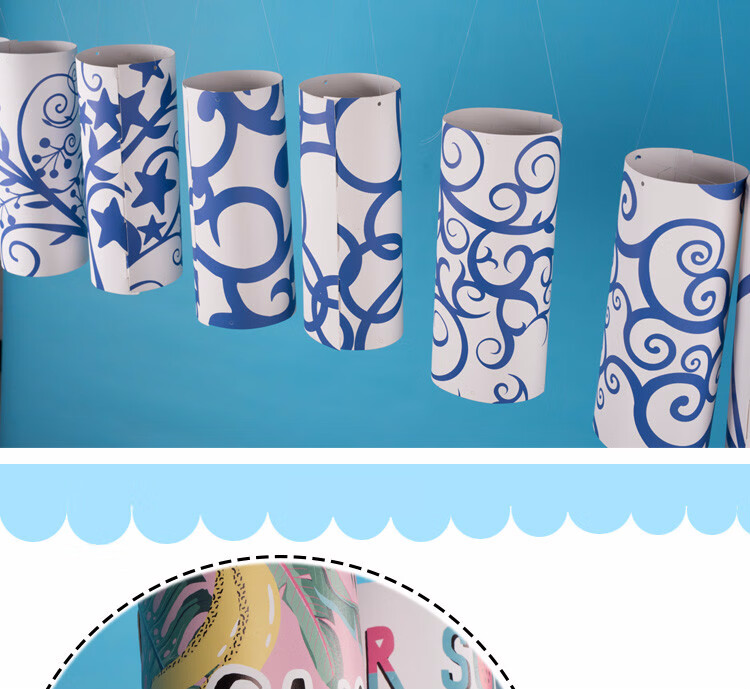 唯利多新款创意卡通立体圆纸筒特色青花图案幼儿园学校