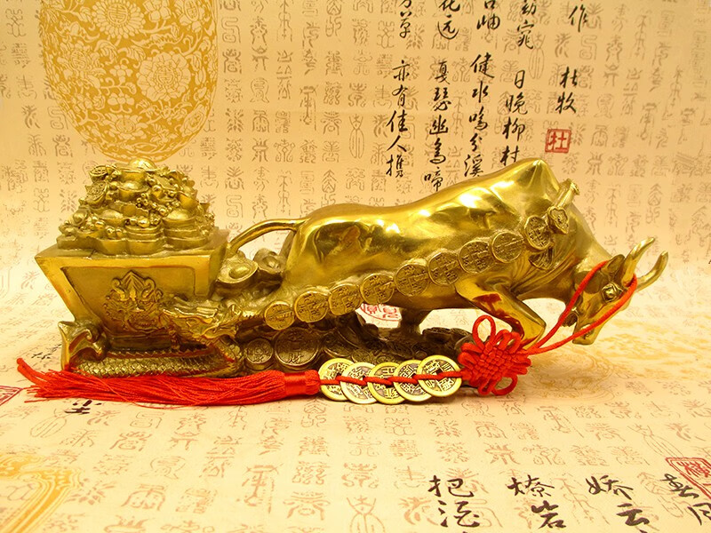 纯铜马拉元宝摆件马拉车工艺品马上发财有钱家居办公摆设 大号长42高