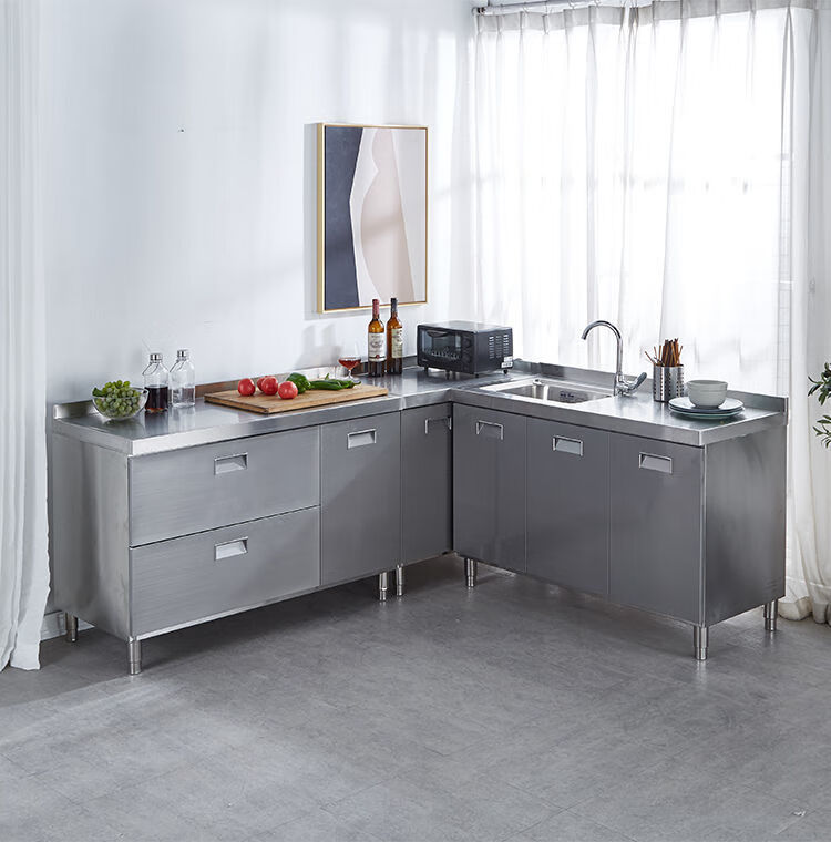 定制不锈钢厨房橱柜全钢加厚整体碗柜白钢储物柜整体灶台组合柜餐边柜