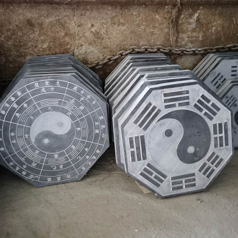 青石八卦图风水阴阳镜石头八卦图石雕摆件太极八卦盘加工石龟 八边带