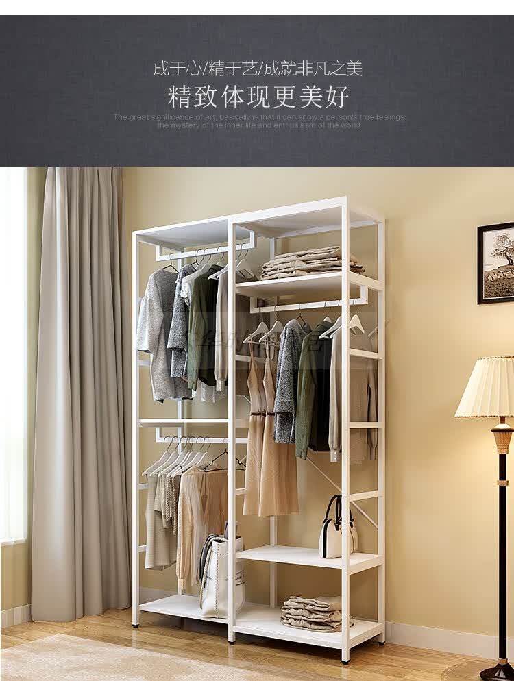 出租屋衣柜卧室出租屋置物柜全钢架开放式三面帘子衣柜金属衣帽间挂