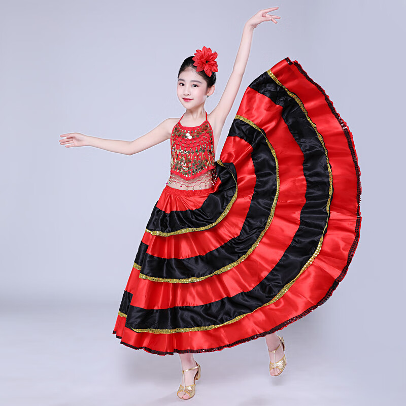 儿童西班牙斗牛士演出服男女童现舞蹈大摆裙幼儿斗牛服表演服装 720度