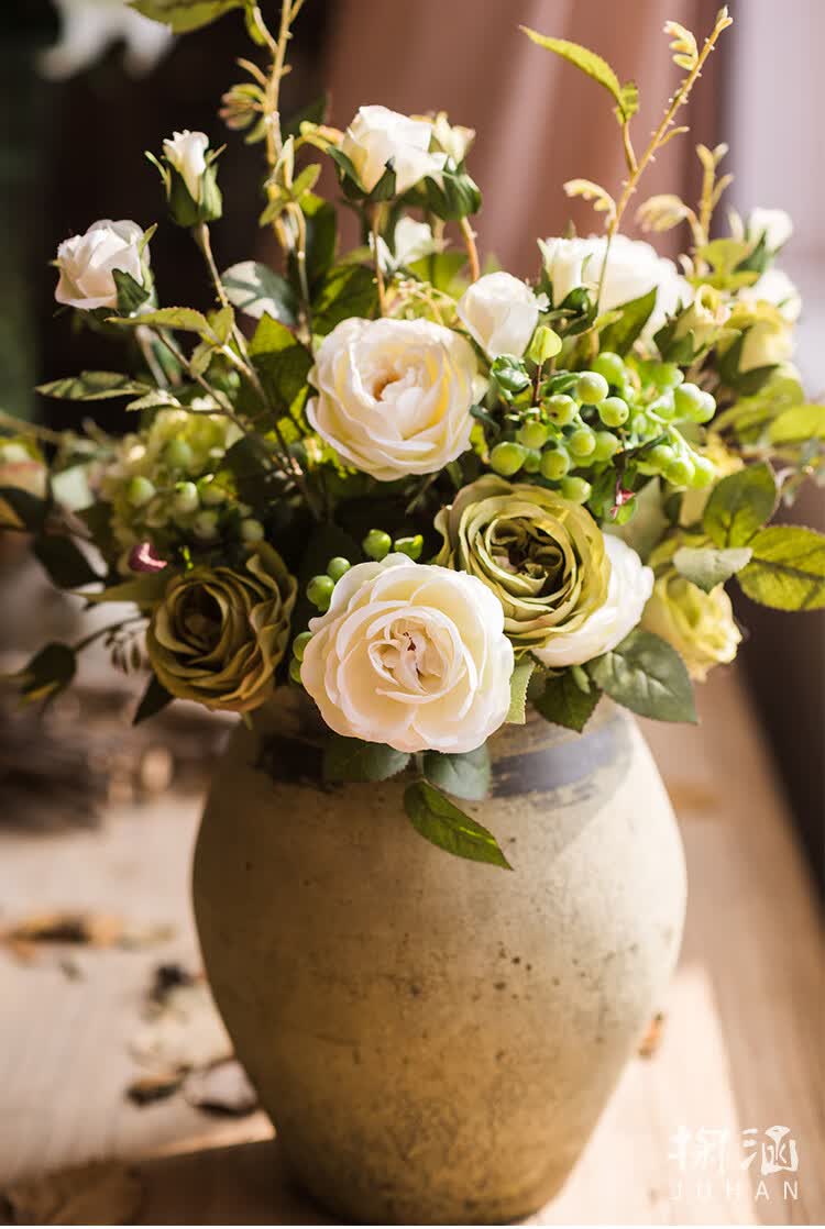 掬涵清醒纪蔷薇浆果仿真花花束花艺套装手捧花插花装饰礼物暖绿色一束