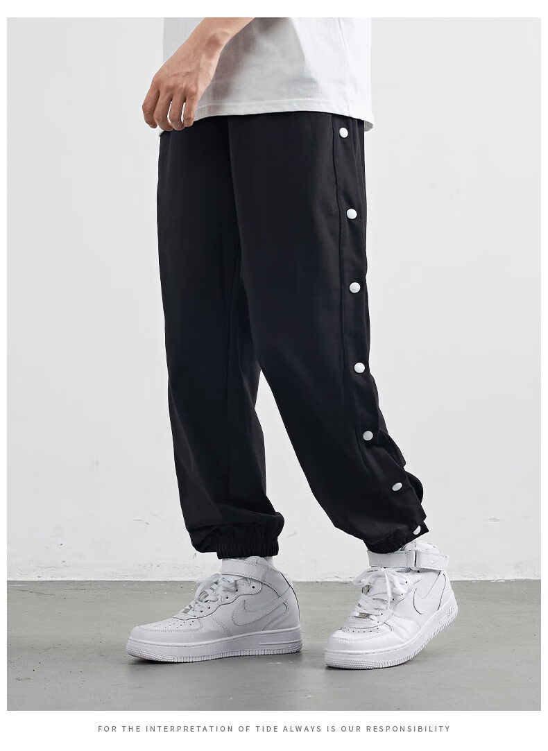 排扣裤男篮球训练全开扣美式全开扣束脚排扣裤侧排篮球裤纽扣裤运动