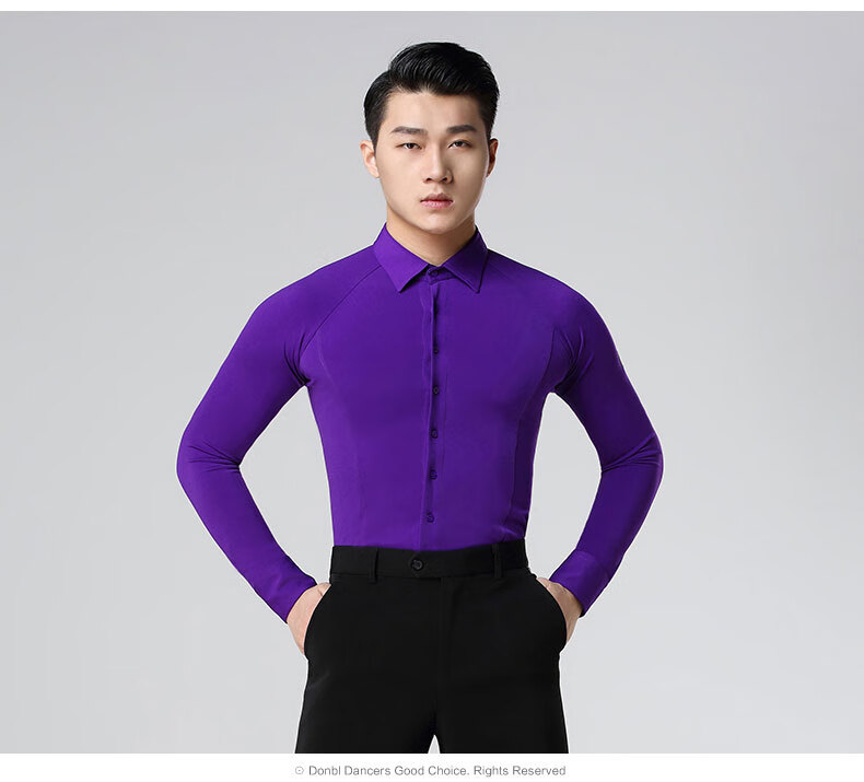 服摩登舞交谊舞拉丁舞男舞衣华尔兹成人练功服长袖 男士紧身长袖衬衫
