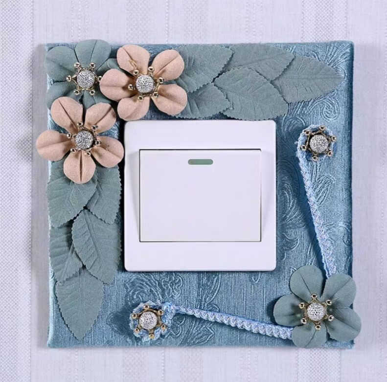 开关贴创意插座保护套墙贴家用布艺蕾丝简约现代开关装饰保护 小熊 粉