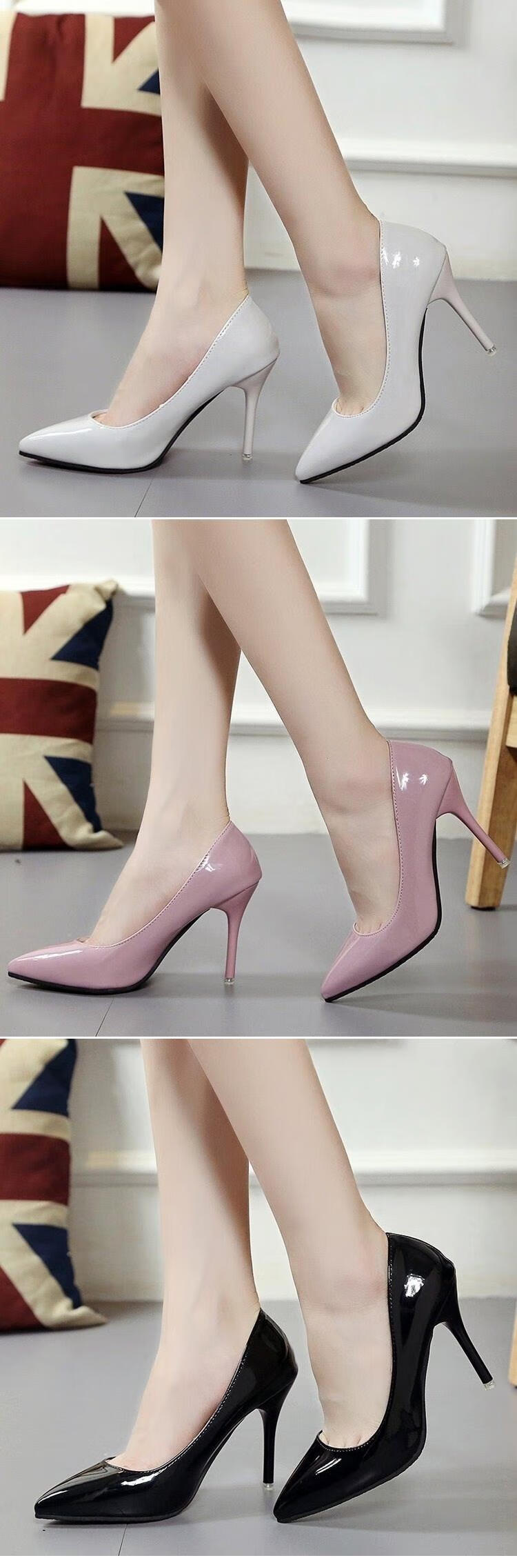 搭配黑丝高跟鞋床上侧空尖头黑色性感红底大码情趣鞋镂空细跟 黑色-7.