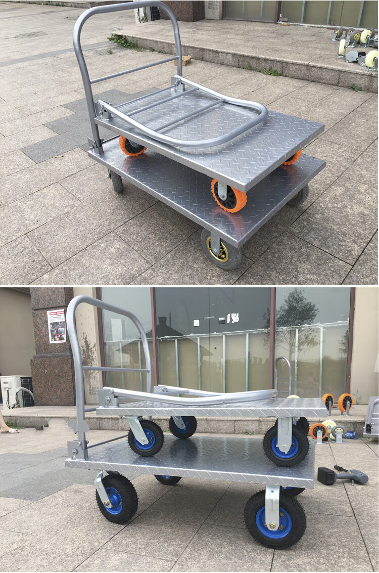 平推车钢板手推车板车小拉货车平板拖车搬运车家用拖板车折叠推货车