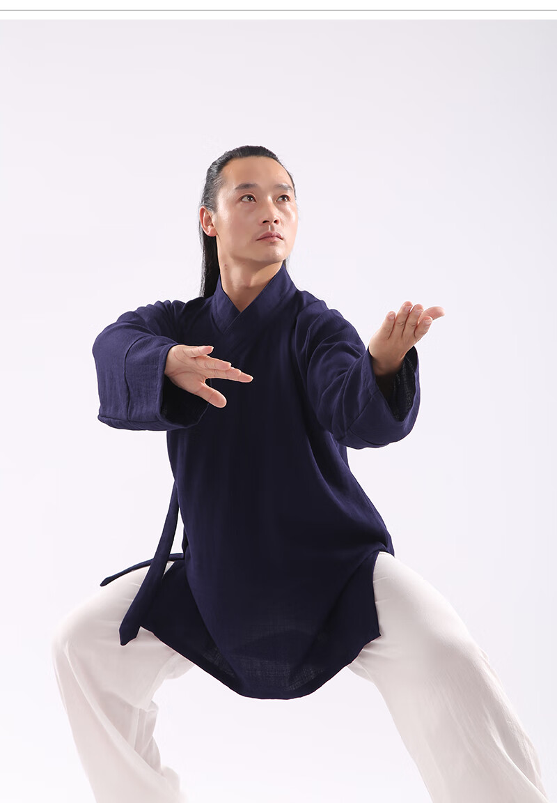 2022新款仁武蚕丝太极服斜襟道士服全套中国风蚕丝麻长袍道袍男女款