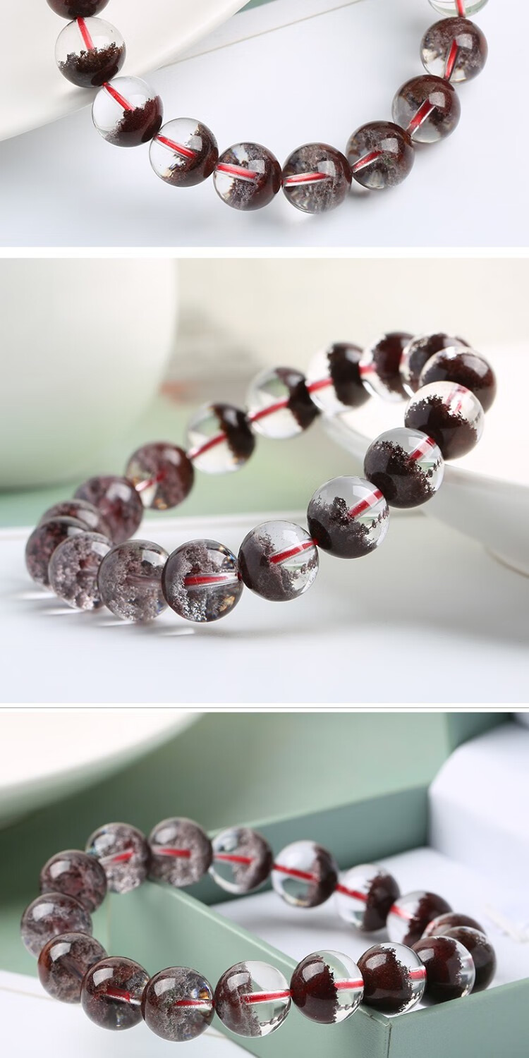 檀福匠 巴西红幽灵水晶手链 女男单圈聚宝盆红色水晶手串礼物 10mm美