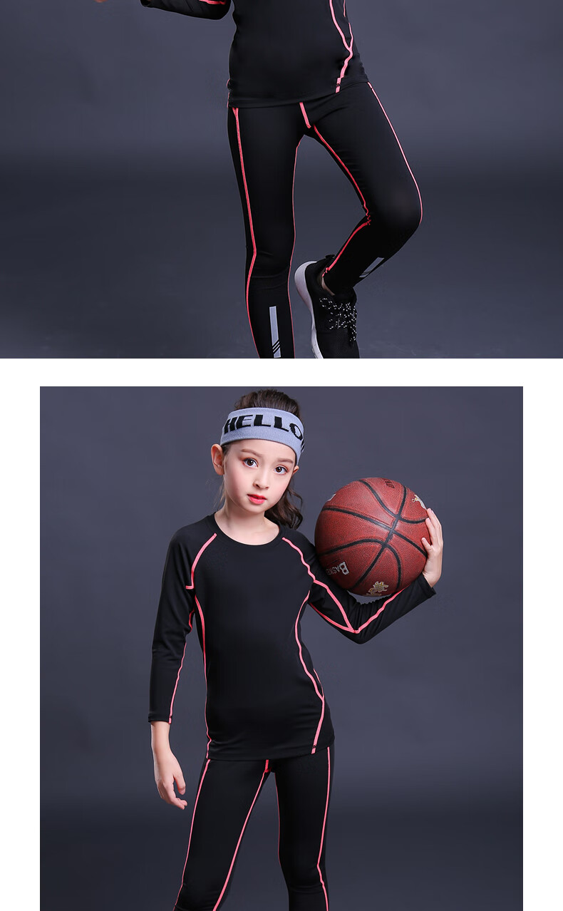 qlrc 战纹冬装小女孩儿童紧身衣训练服运动套装女童加绒加厚舞蹈训练