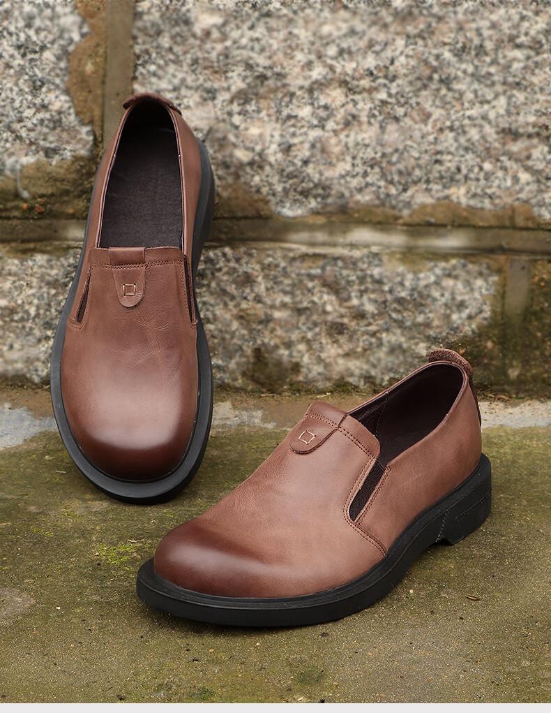 宽版大头鞋素人男鞋休闲皮鞋男头层牛皮大头英伦工装鞋圆头厚底手工