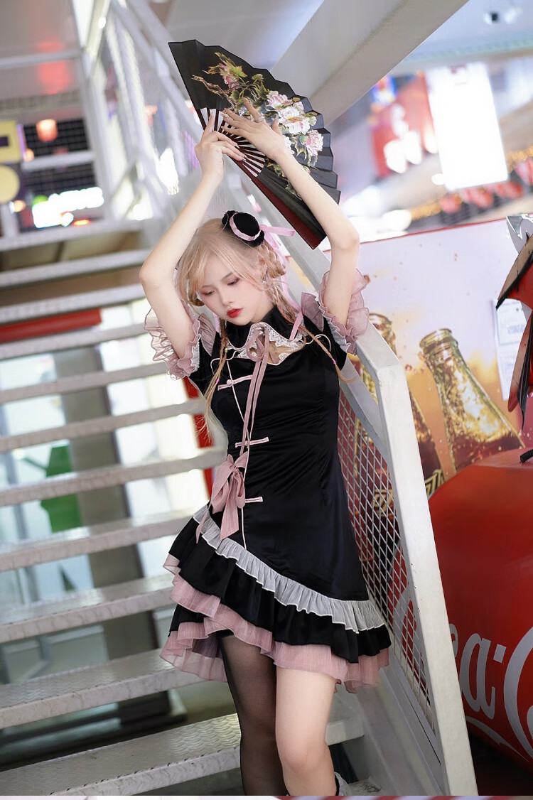 现货未知星辰十六夜蔷薇短袖少女lolita甜辣改良旗袍连衣裙夏一版xl