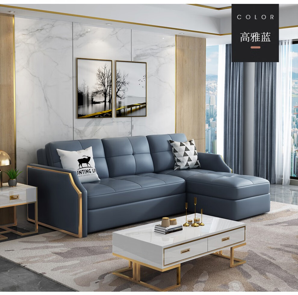 班奇盾 真皮沙发床轻奢两用可折叠储物小户型多功能现代简约客厅双人