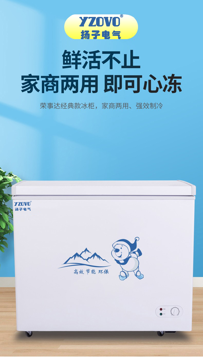 扬子138300l小冰柜家用小型商用冷柜全冷冻节能冷冻柜大容量冰柜wa268