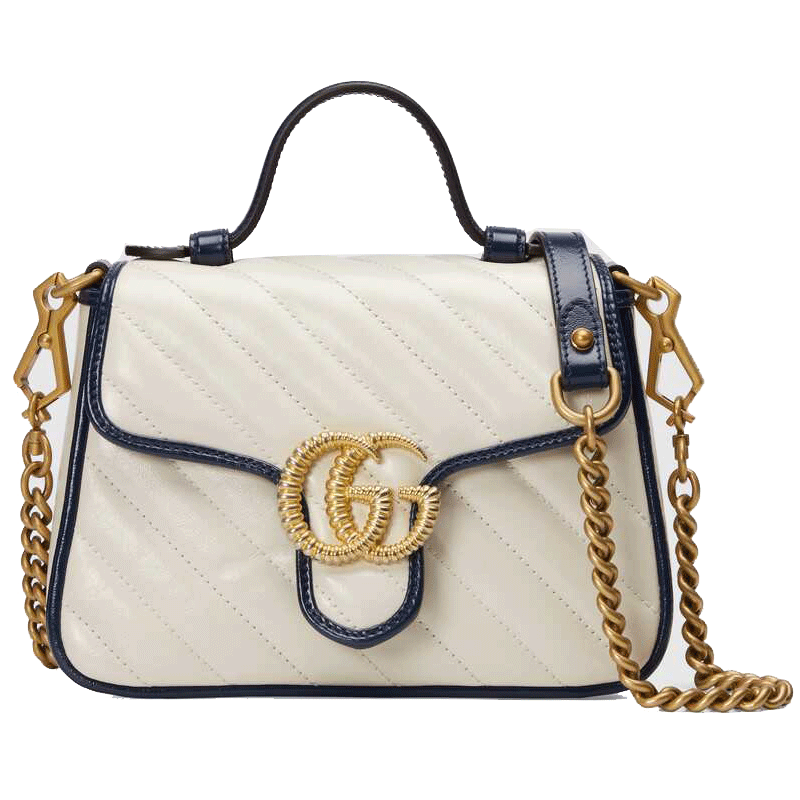 gucci古驰女包双g黑色迷你手提链条小包预售代购0olfx9085白色蓝边