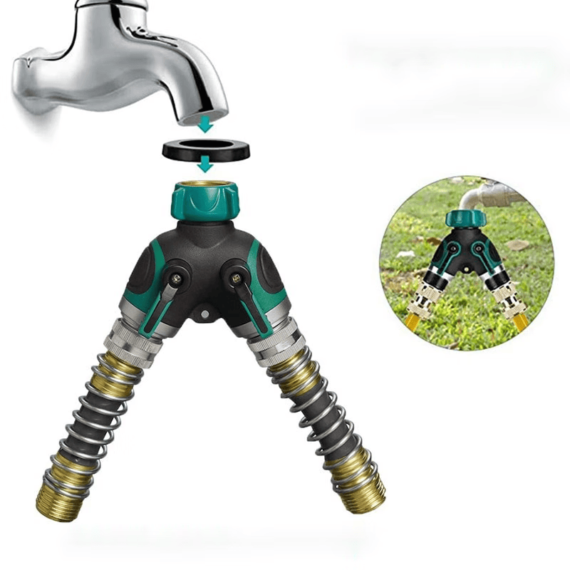 双通水龙头2021园林水龙头防止弯曲弯折弹簧软管接头双通分流器一进二