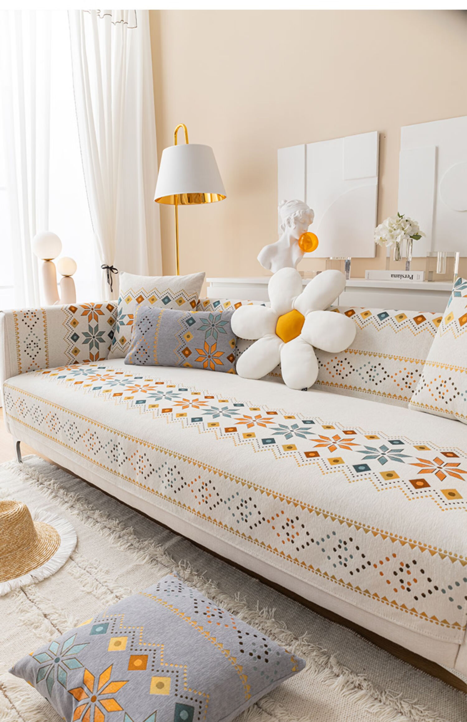 白萱沙发垫四季通用防滑皮沙发套罩北欧简约现代小清新坐垫靠背巾盖布