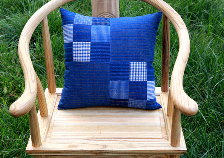 纯手工抱枕拼布套含芯土布老粗布抱枕靠垫套手工拼布靠枕抱枕套 深蓝