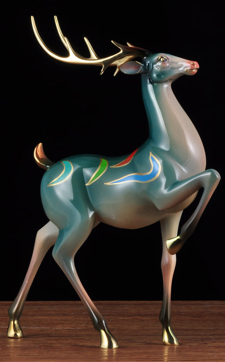 彩铜九色鹿摆件中式鹿创意摆设家居客厅电视柜装饰品商