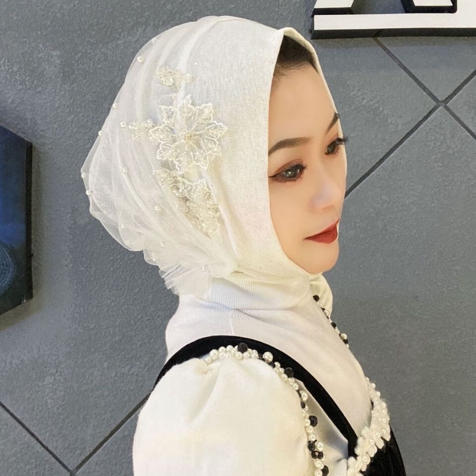心墨染新品回族女人的套头纱巾回族婚嫁款少女手工双层头巾,仙女款