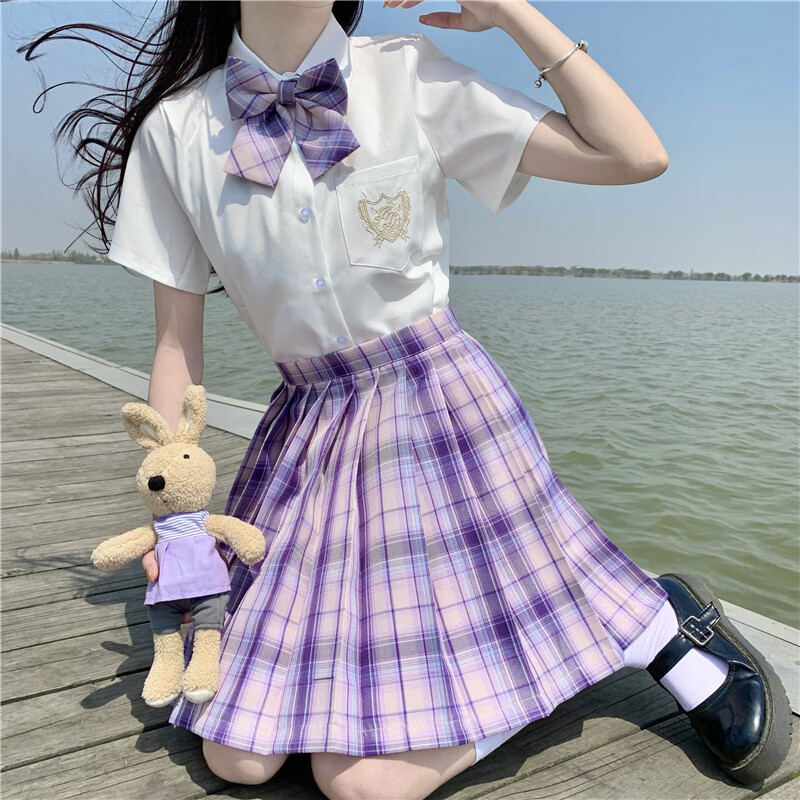 簘蕥jk制服少女夏季jk套装格裙裙子全套小学生水手服koi布丁熊衬衣