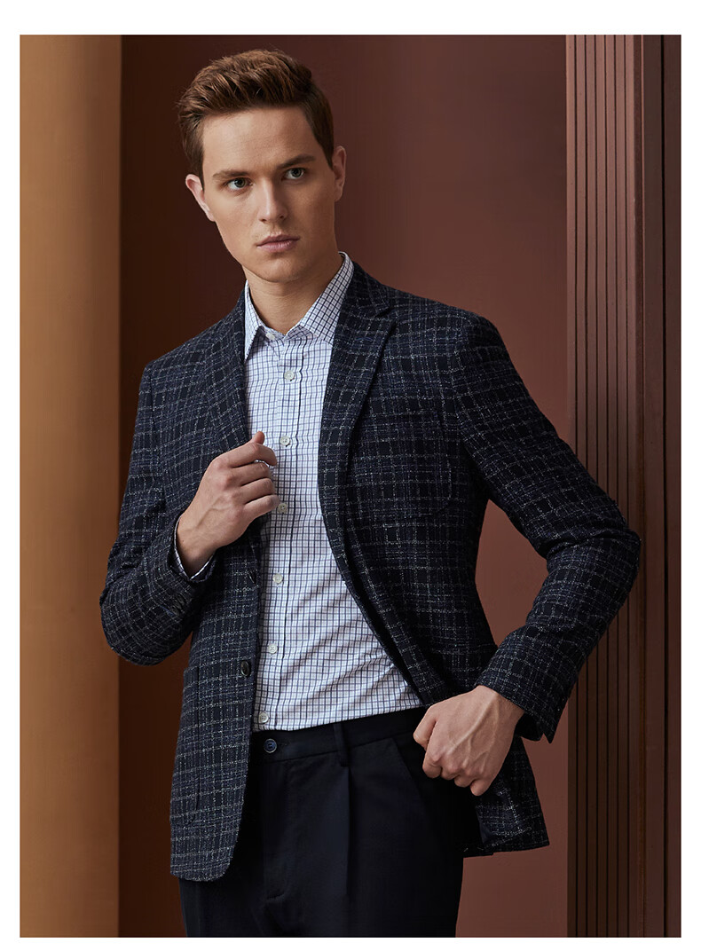 vasto华斯度西服上衣男士英式休闲小西装职业正装礼服深蓝46