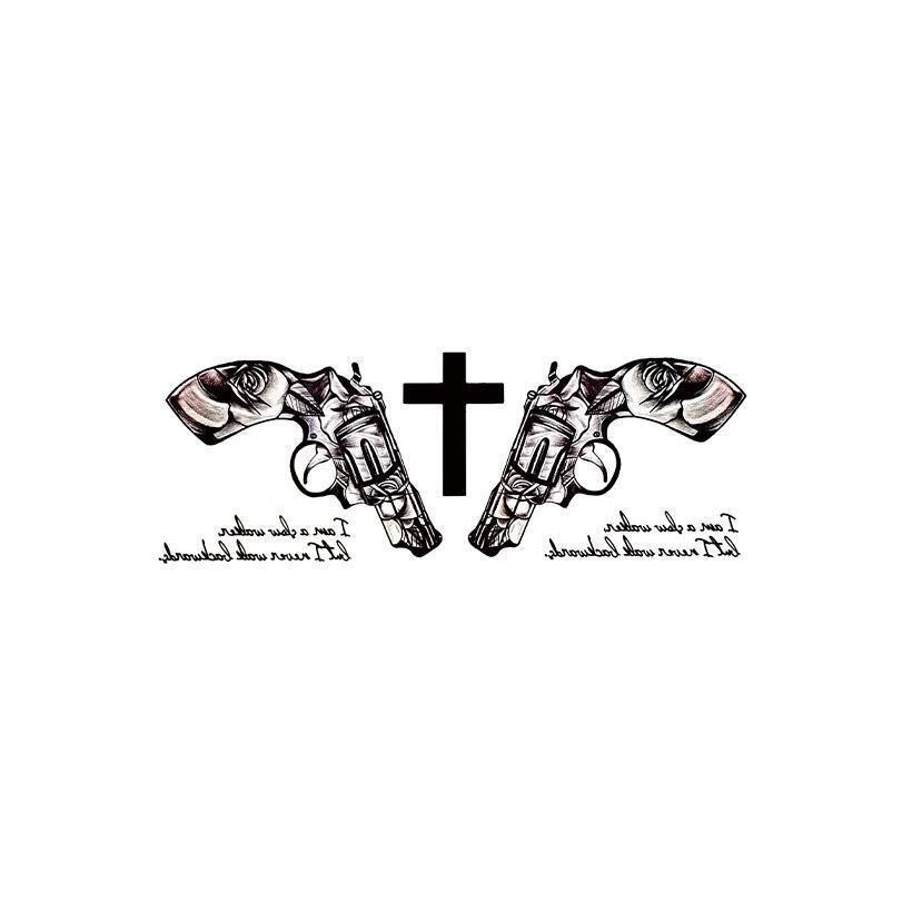 枪性感暗黑系纹身贴防水胸部大图案英文花胸1张