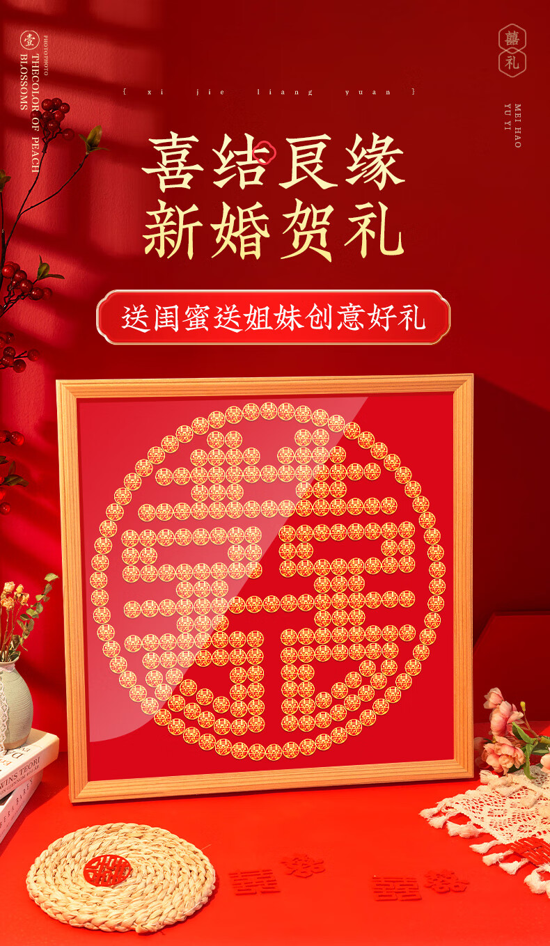 【抖音同款】硬币喜字贴相框五毛钱囍子模板5角新婚百喜图结婚专用