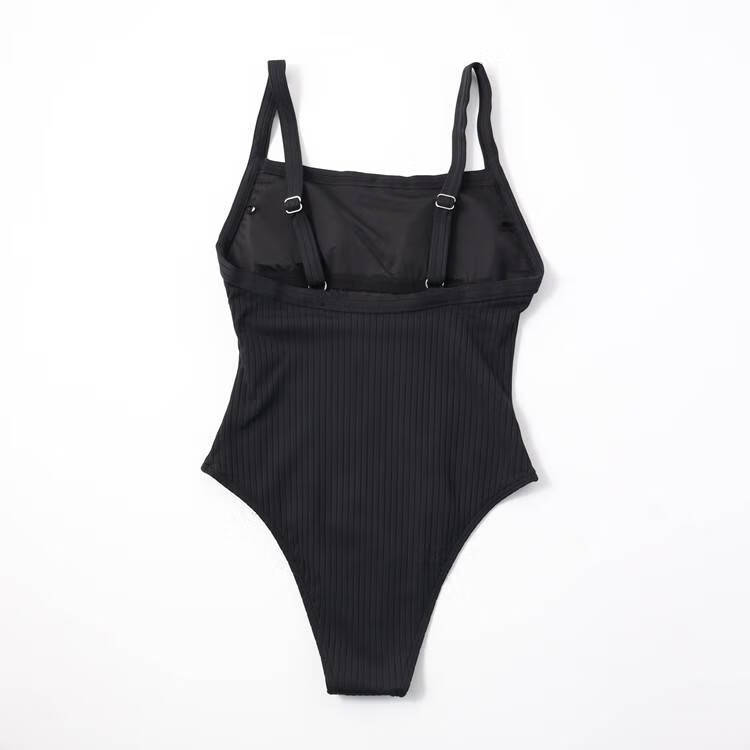 美女泳装 欧美女士连体泳衣性感高叉成人泳装条纹显瘦游泳大码原单