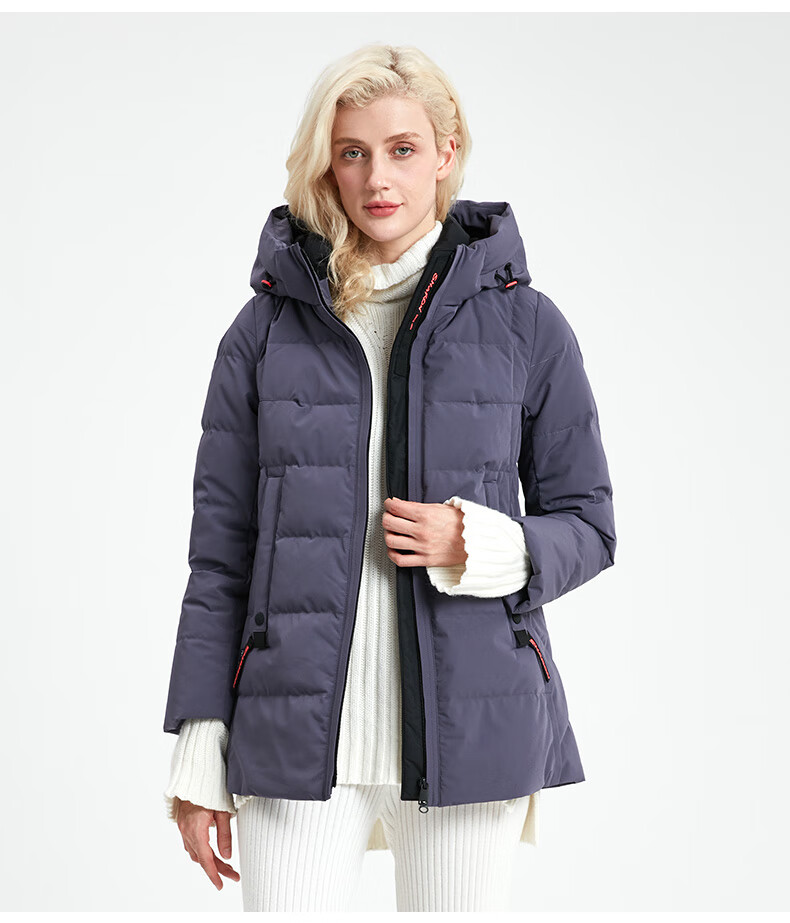 雪伦鹅绒羽绒服女短款连帽直筒型秋冬外套商场同款中老年妈妈款sharon