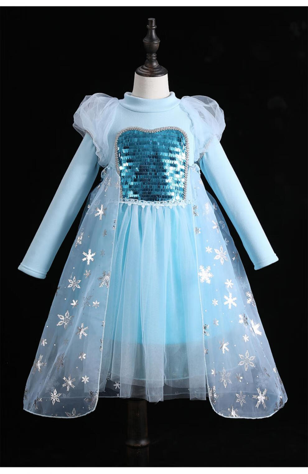 迪士尼disney爱莎公主裙女童秋冰雪艾莎连衣秋季儿童服装女爱沙裙子新
