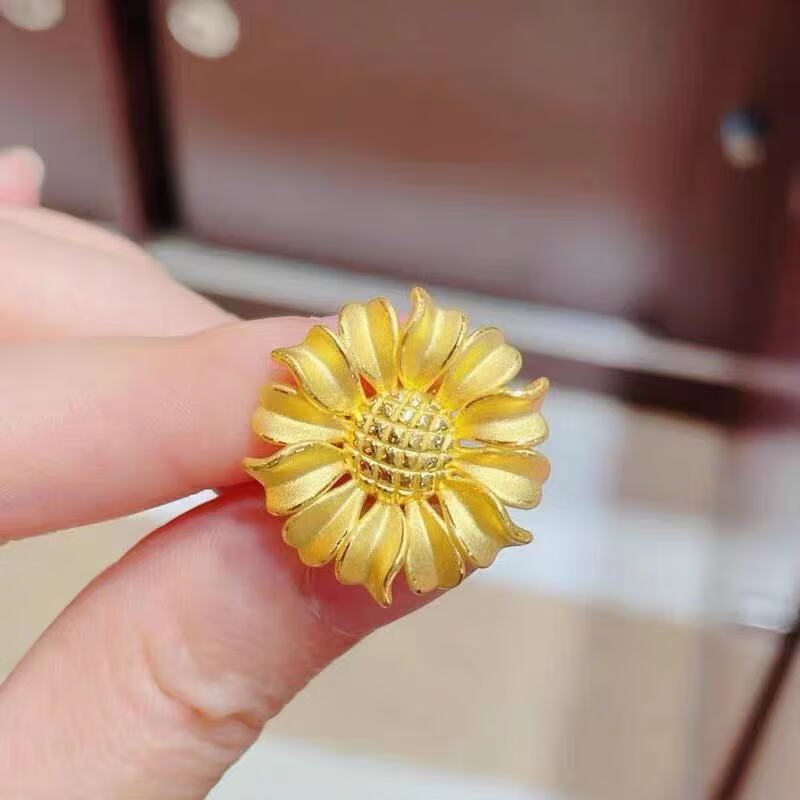 丝莱足金999向日葵头绳黄金太阳花手绳3d硬金转运珠扎发马尾头饰送