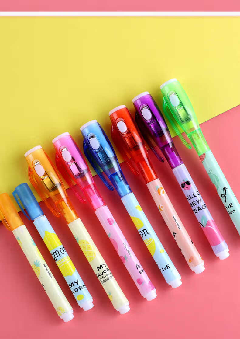 隐形荧光笔魔术写字笔 小学生创意多功能带紫外线隐形灯光笔无色 8支