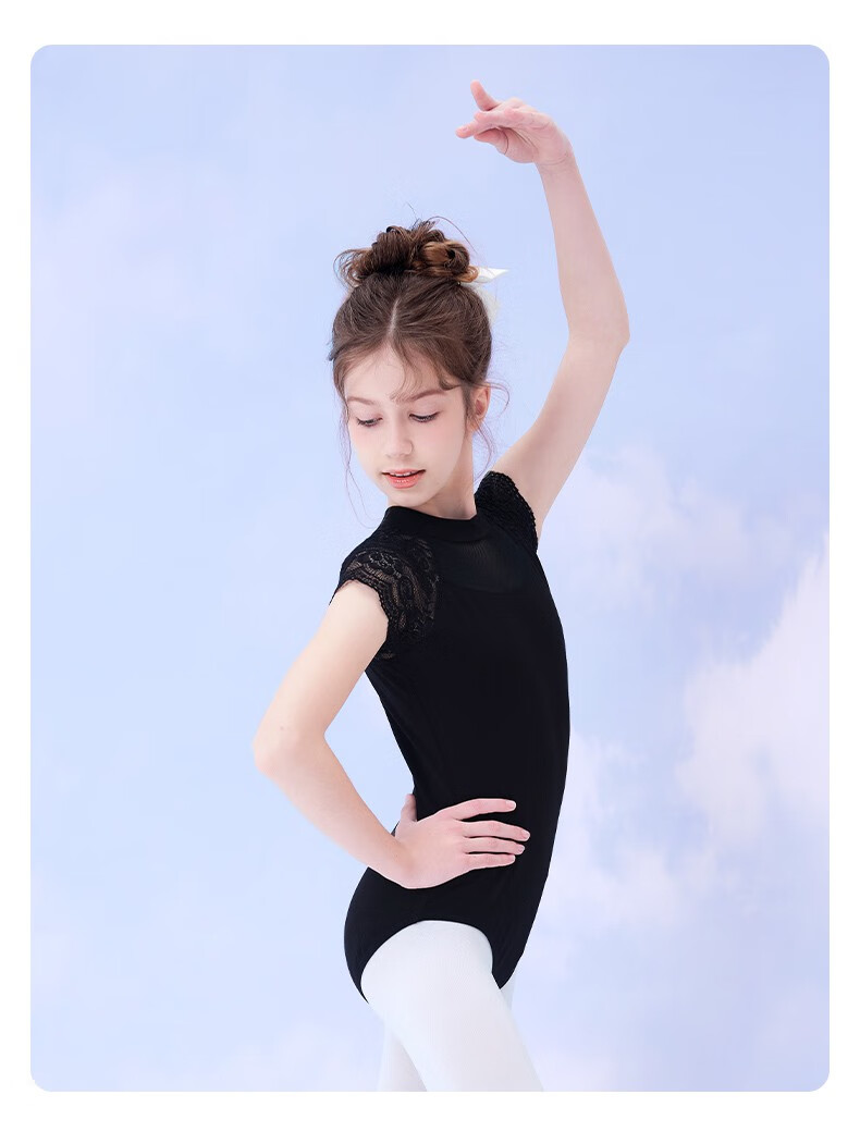 陇聚福舞蹈服儿童女夏季芭蕾舞服女孩形体服黑色露背练功服舞服装