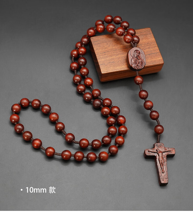 小叶紫檀木圣母和子玫瑰念珠意卡米诺原创设计天主教念珠手链手串小叶