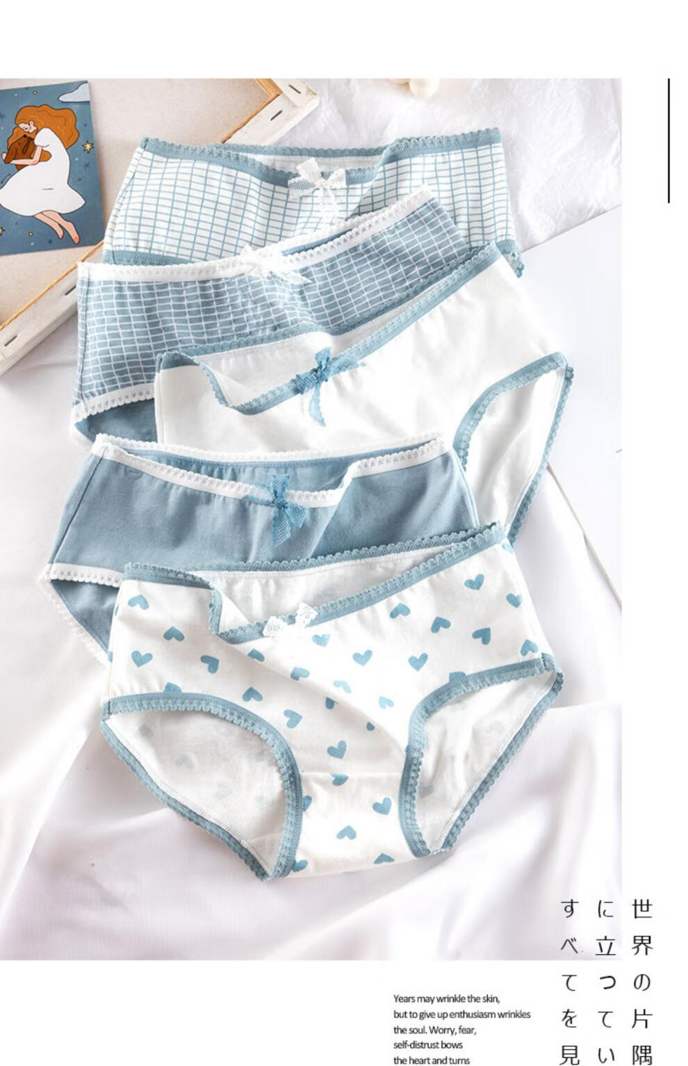 60初高中学生内裤青少年1315岁棉质可爱女孩内裤女黑白色中腰舒适